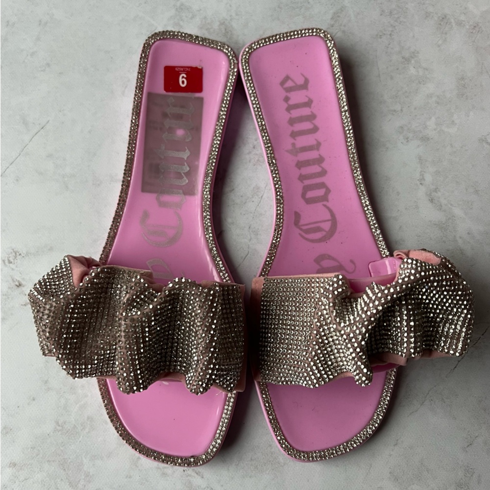 Juicy Couture Elegant Bejeweled Strap Slide Sandals Size 6